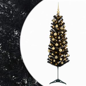 vidaXL Sapin de No&euml;l artificiel &eacute;troit avec boules 150 cm 150 LED