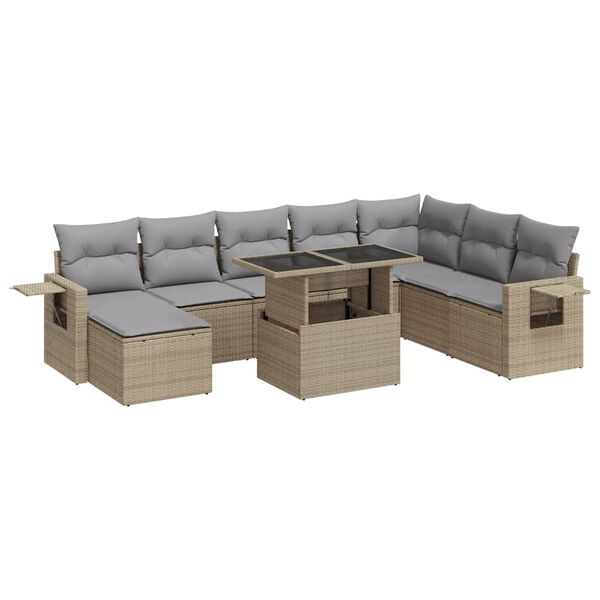 vidaXL Salon de jardin avec coussins 9 pcs beige r&eacute;sine tress&eacute;e