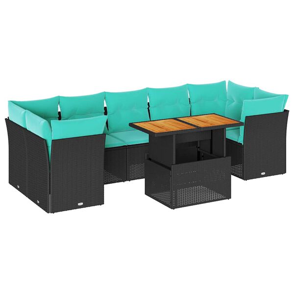 vidaXL Salon de jardin 8 pcs avec coussins noir r&eacute;sine tress&eacute;e