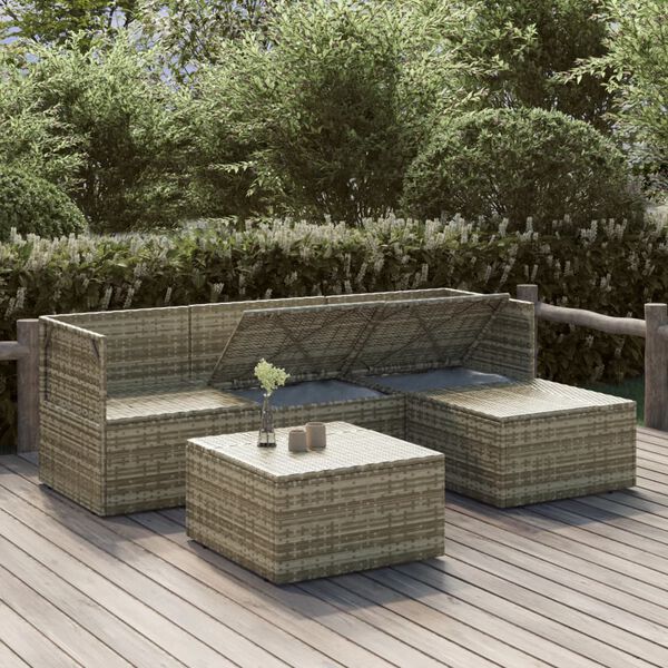 vidaXL Salon de jardin 5 pcs avec coussins Gris Résine tressée