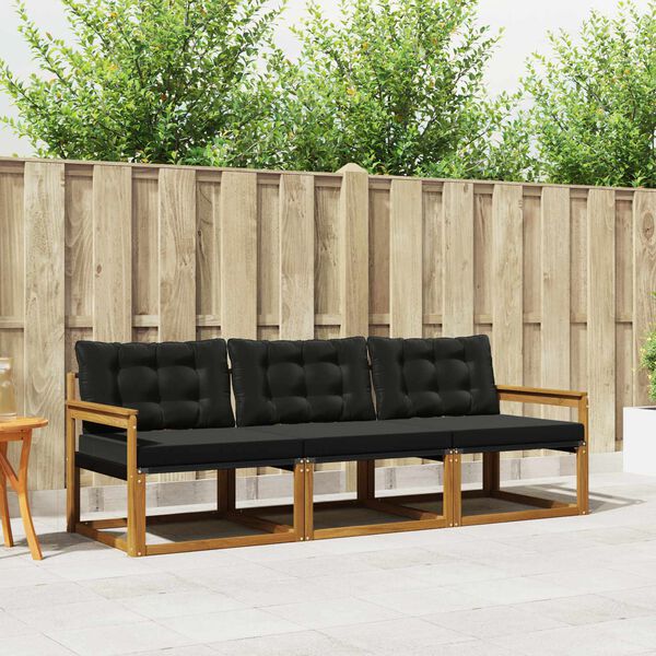 vidaXL Ensemble de canap&eacute;s d'ext&eacute;rieur 3 pcs Naturel et Noir