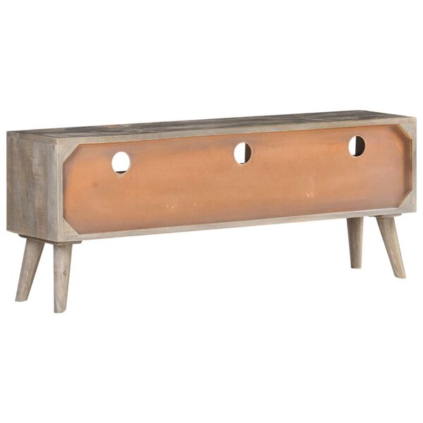 vidaXL Meuble TV Gris 130x35x51 cm Bois massif de manguier brut