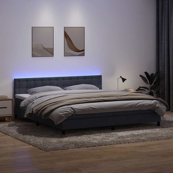 vidaXL Sommier &agrave; lattes de lit et matelas et LED gris fonc&eacute; 180x210cm velours