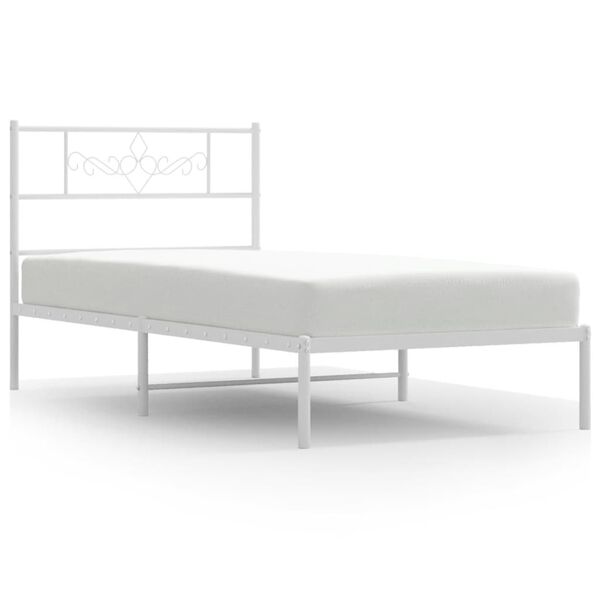 vidaXL Cadre de lit m&eacute;tal sans matelas avec t&ecirc;te de lit blanc 90x190cm