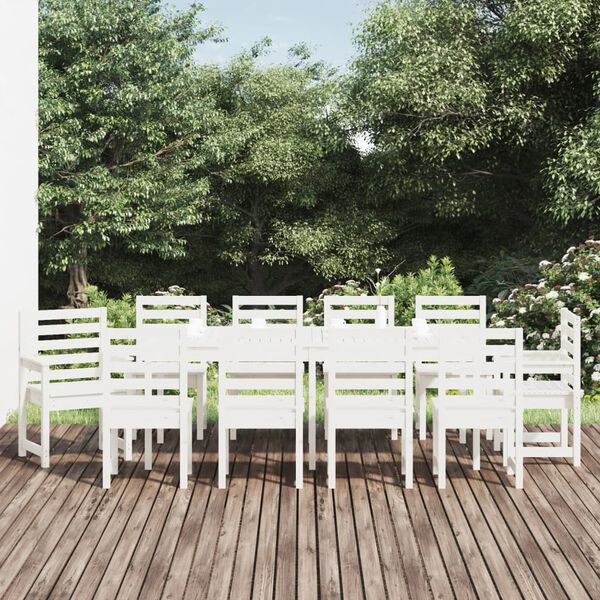 vidaXL Ensemble à manger de jardin 11 pcs blanc bois massif de pin