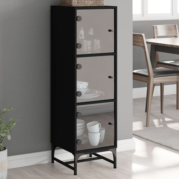 vidaXL Buffet avec portes en verre noir 35x37x120 cm