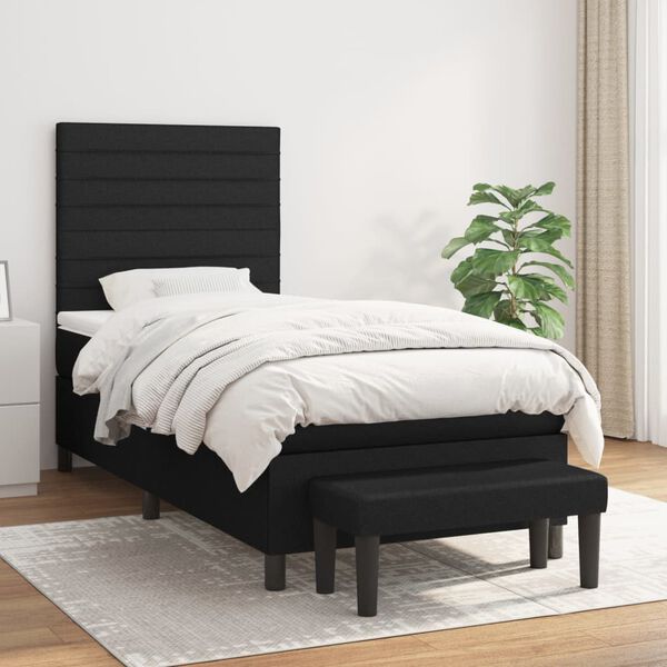 vidaXL Sommier &agrave; lattes de lit avec matelas Noir 90x200 cm Tissu