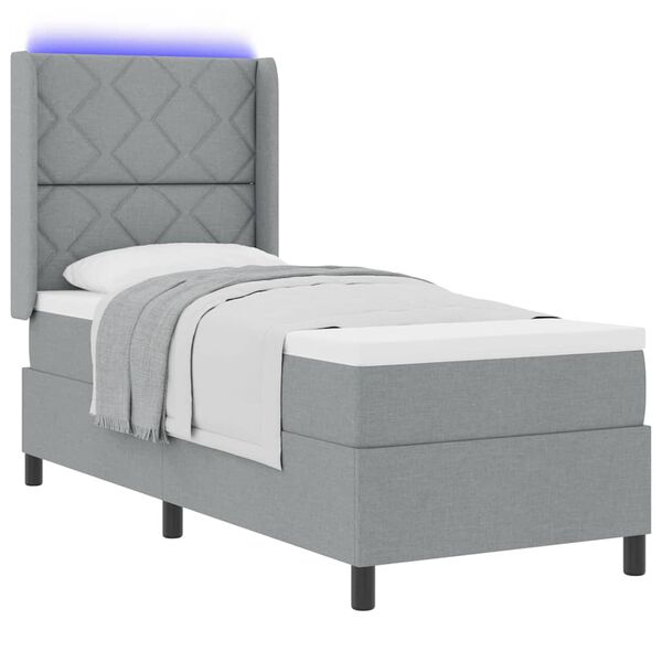 vidaXL Lit &agrave; ressort LED avec matelas Gris clair 80 x 200 cm tissu