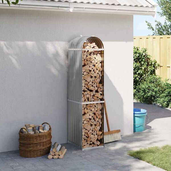 vidaXL Porte-bûches gris clair 40x45x170 cm acier galvanisé