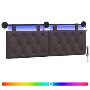 vidaXL T&ecirc;te de lit suspendue Avec lumi&egrave;re LED Marron fonc&eacute; Tissu