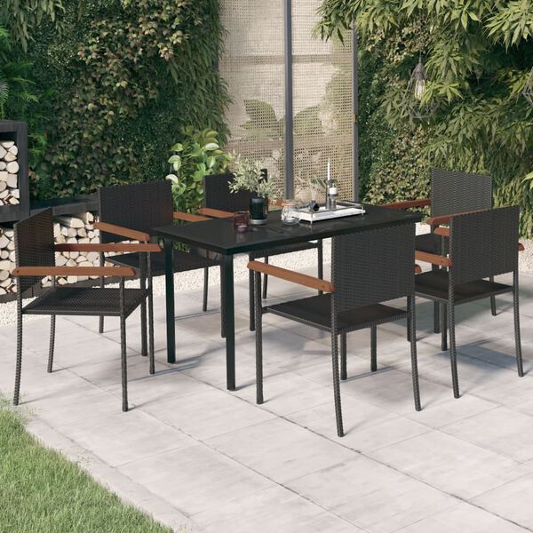 vidaXL Ensemble &agrave; manger de jardin 7 pcs Noir