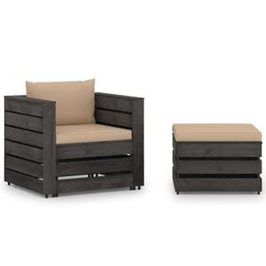 vidaXL Salon de jardin 2 pcs avec coussins Bois impr&eacute;gn&eacute; de gris