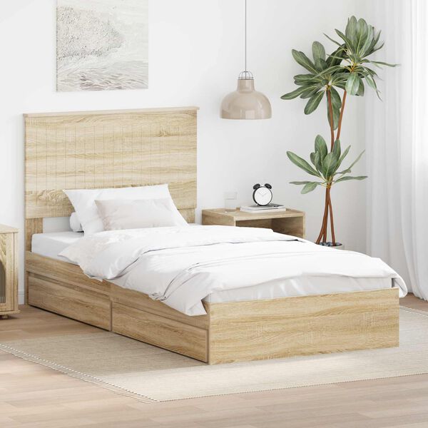 vidaXL Lit de Rangement Ch&ecirc;ne Sonoma 100 x 200 cm Bois d'ing&eacute;nierie