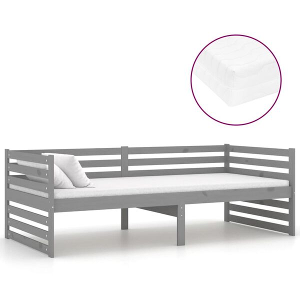 vidaXL Lit de repos avec matelas 90x200 cm Gris Bois de pin massif