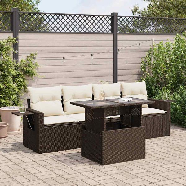 vidaXL Salon de jardin avec coussins 5 pcs marron r&eacute;sine tress&eacute;e