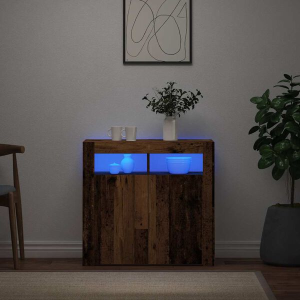 vidaXL Buffet et lumi&egrave;res LED vieux bois 80x35x75 cm bois d'ing&eacute;nierie