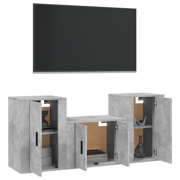 vidaXL Ensemble de meubles TV 3 pcs Gris b&eacute;ton Bois d'ing&eacute;nierie