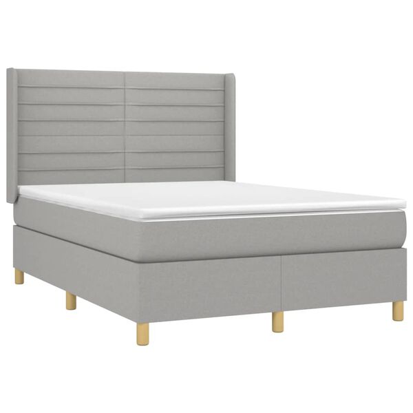 vidaXL Sommier &agrave; lattes de lit matelas LED Gris clair 140x190 cm Tissu
