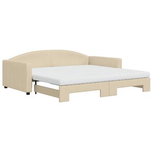 vidaXL Lit de jour avec gigogne et matelas cr&egrave;me 100x200 cm tissu