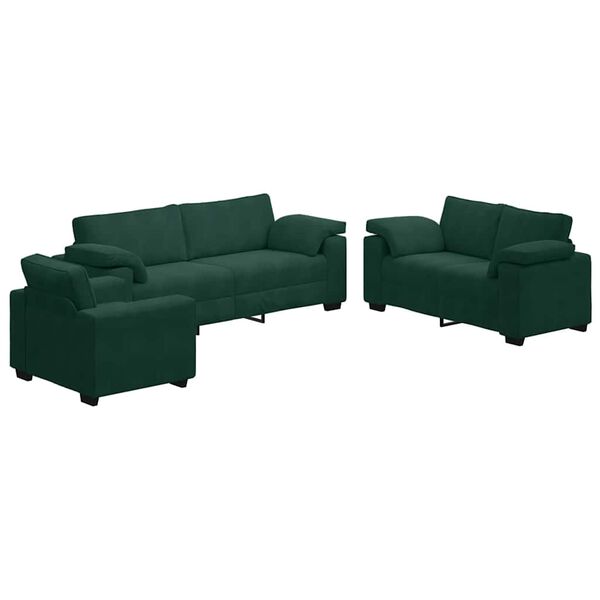 vidaXL Ensemble de canap&eacute;s 3 pcs avec coussins Vert fonc&eacute; Velours