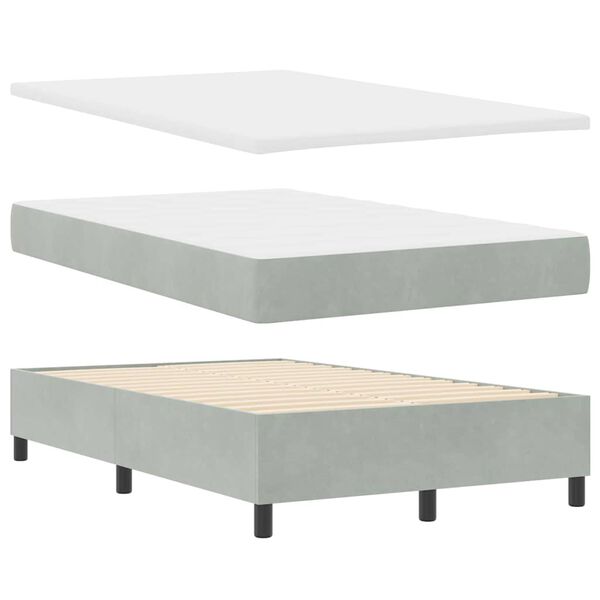 vidaXL Lit &agrave; ressorts avec matelas Gris clair 120 x 200 cm Velours