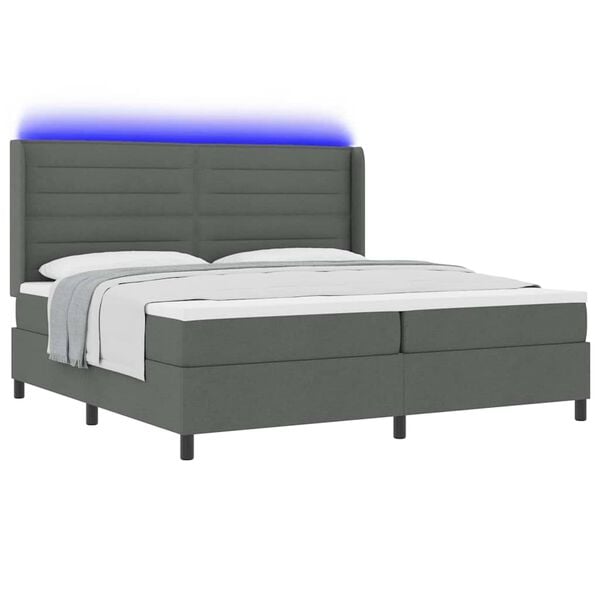 vidaXL Lit &agrave; ressort LED avec matelas Gris fonc&eacute; 200 x 200 cm tissu