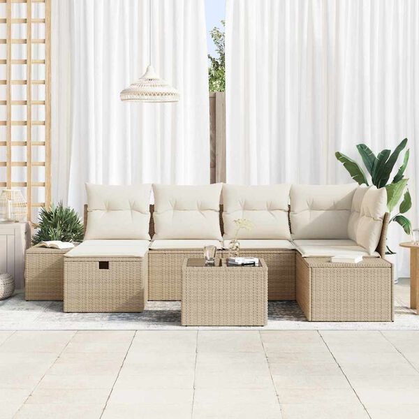 vidaXL Ensemble de canapé de jardin avec coussin 7 pcs Beige polyrotin