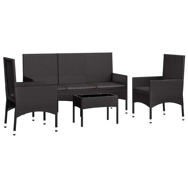 vidaXL Salon de jardin 4 pcs avec coussins Noir Résine tressée