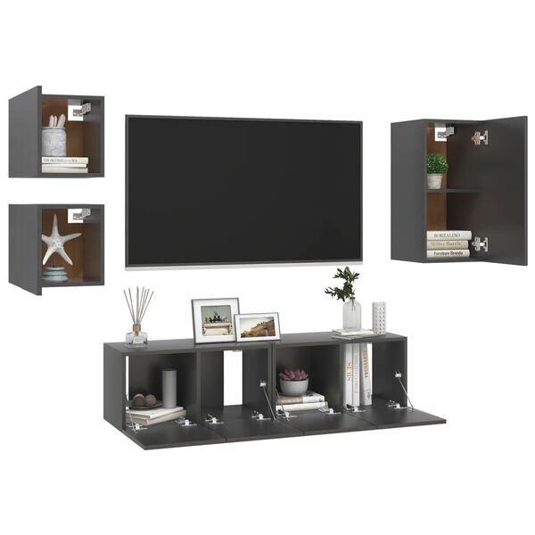 vidaXL Ensemble de meuble TV 5 pcs Gris Bois d&rsquo;ing&eacute;nierie