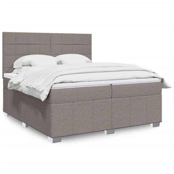 vidaXL Sommier &agrave; lattes de lit avec matelas Taupe 200x200 cm Tissu
