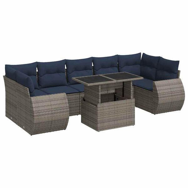 vidaXL Salon de jardin avec coussins 8 pcs gris résine tressée acacia