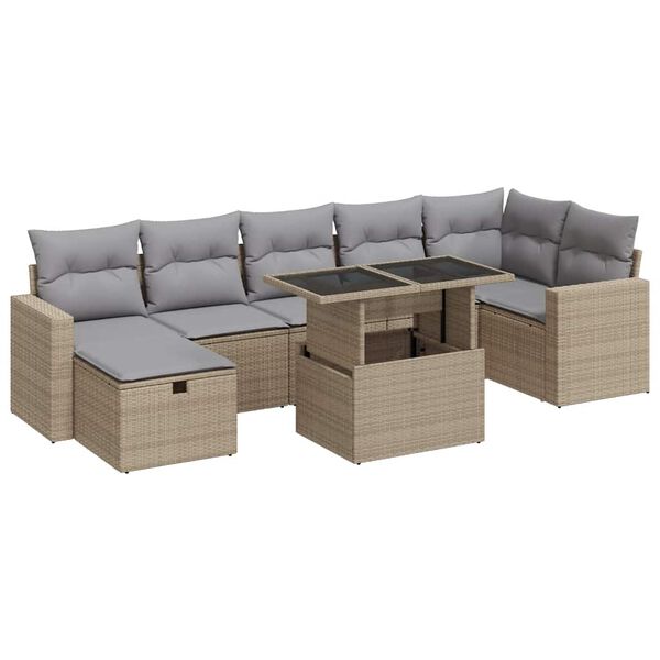 vidaXL Salon de jardin avec coussins 8 pcs beige r&eacute;sine tress&eacute;e
