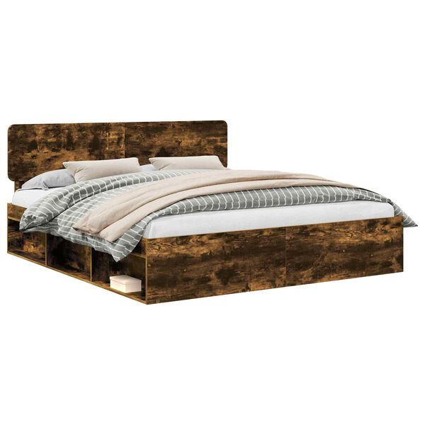 vidaXL Cadre de lit Ch&ecirc;ne fum&eacute; 200 x 200 cm Pin massif