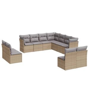 vidaXL Salon de jardin 11 pcs avec coussins beige r&eacute;sine tress&eacute;e
