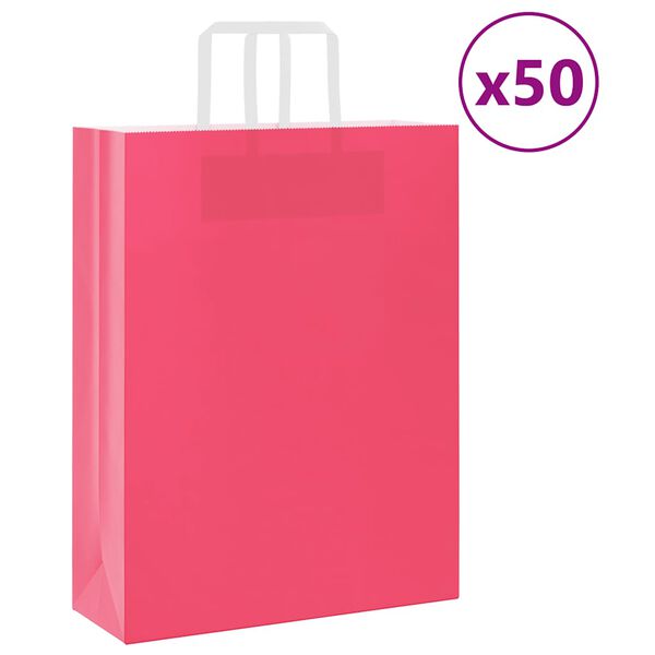 vidaXL Sacs en papier 50 pcs avec poign&eacute;es rose 32x12x42 cm