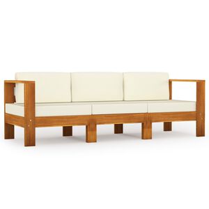 vidaXL Canapé de jardin 3 places et coussins blanc crème Bois d'acacia