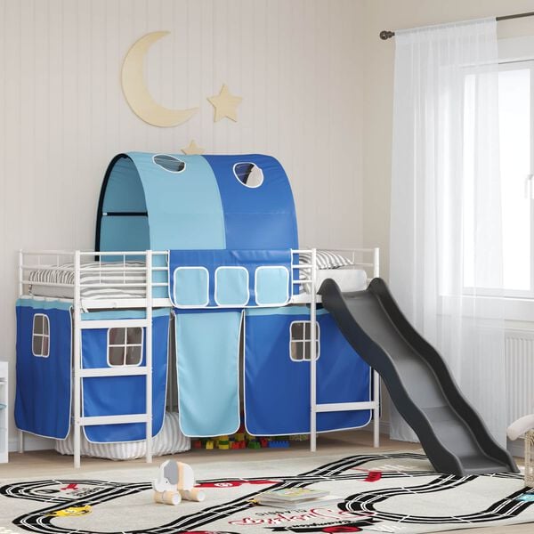 vidaXL Lit mezzanine pour enfants Blanc et Bleu 74,5 x 190 cm M&eacute;tал