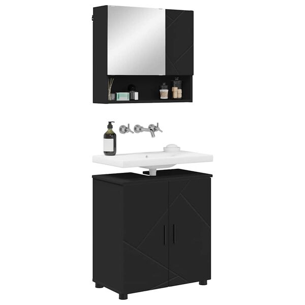 vidaXL Ensemble de mobilier de salle de bain Montage mural 2 pcs Noir