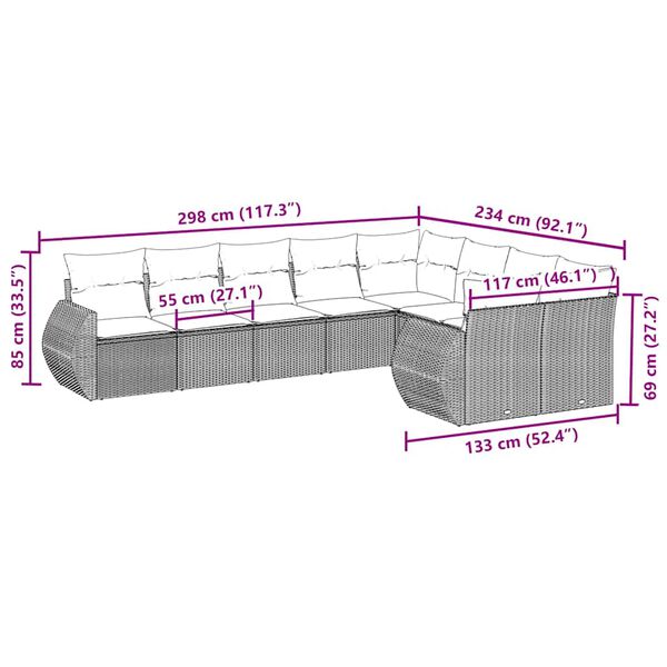 vidaXL Salon de jardin 9 pcs avec coussins noir r&eacute;sine tress&eacute;e
