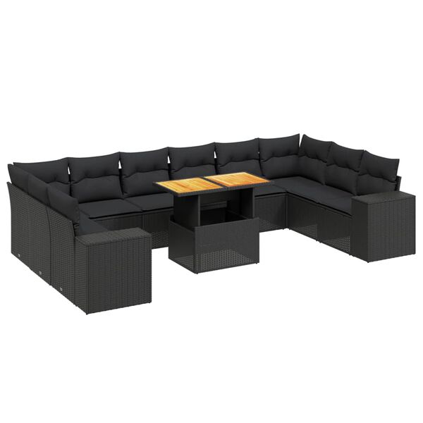 vidaXL Salon de jardin 11 pcs avec coussins noir r&eacute;sine tress&eacute;e