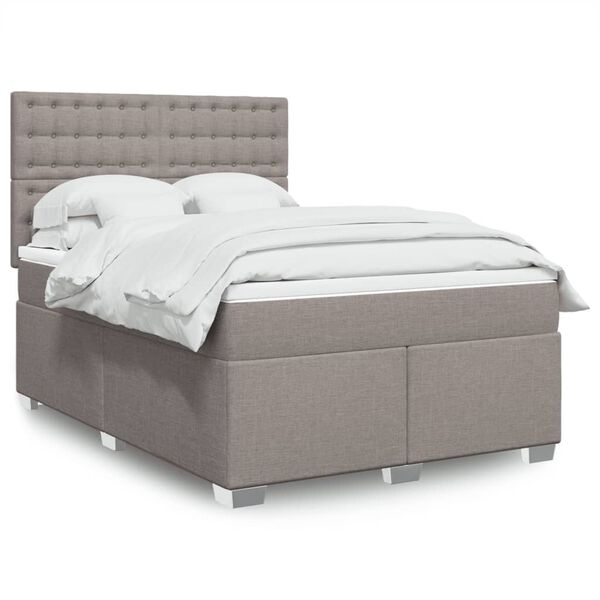 vidaXL Sommier &agrave; lattes de lit avec matelas Taupe 140x200 cm Tissu