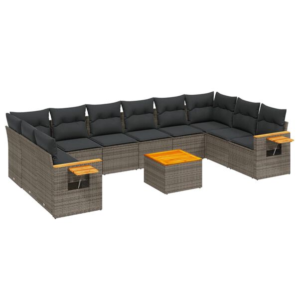 vidaXL Salon de jardin 11 pcs avec coussins gris r&eacute;sine tress&eacute;e