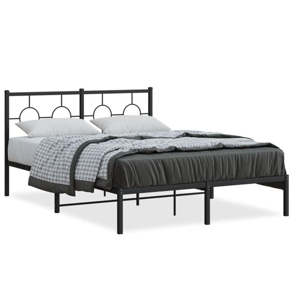 vidaXL Cadre de lit m&eacute;tal sans matelas avec t&ecirc;te de lit noir 140x190cm