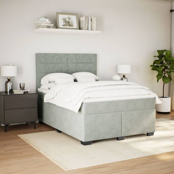 vidaXL Sommier &agrave; lattes de lit et matelas Gris clair 160x200cm Velours