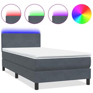 vidaXL Sommier &agrave; lattes de lit et matelas et LED gris fonc&eacute; 80x220 cm velours