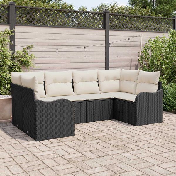 vidaXL Ensemble de canap&eacute; de jardin avec coussin 6 pcs Noir Poly rotin