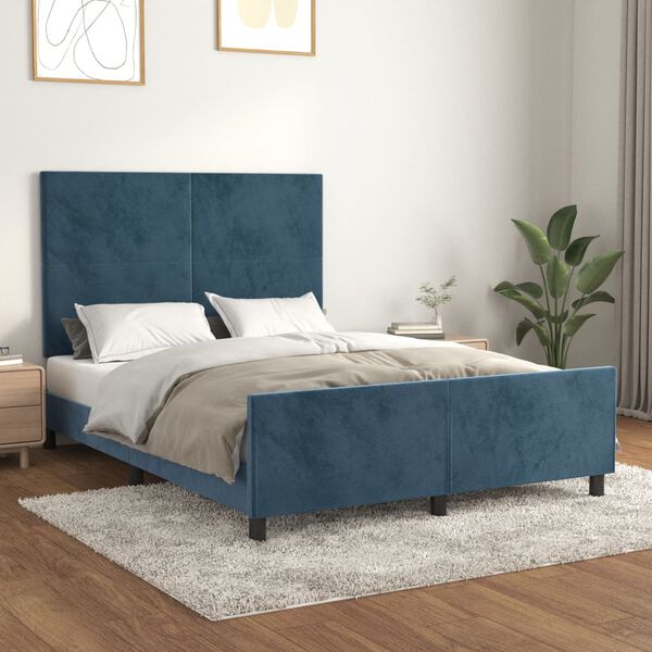 vidaXL Cadre de lit sans matelas bleu fonc&eacute; 140x190 cm velours