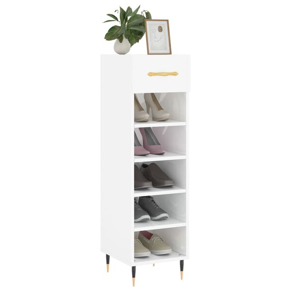 vidaXL Armoire &agrave; chaussure Blanc brillant 30x35x105 cm Bois ing&eacute;nierie