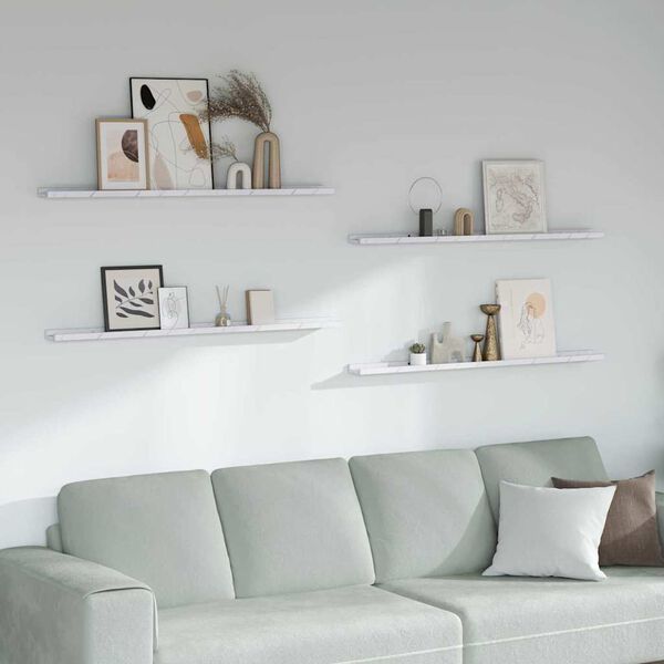 vidaXL &Eacute;tag&egrave;re Murale avec &eacute;tag&egrave;re 4 pcs Marbre blanc 115 x 9 x 3 cm