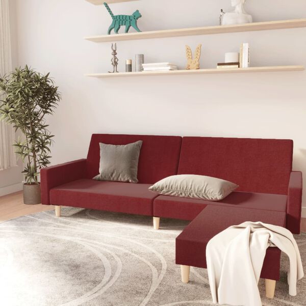 vidaXL Canap&eacute;-lit &agrave; 2 places avec repose-pied Rouge bordeaux Tissu